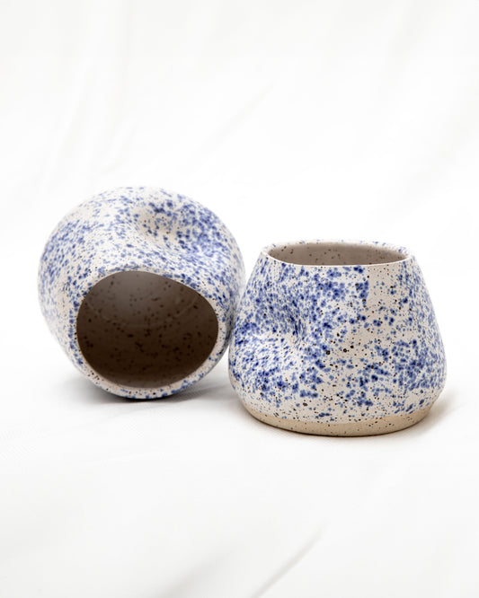 Cobalt Splatter Cup - Blue Speckled Thumb Indentation Cup