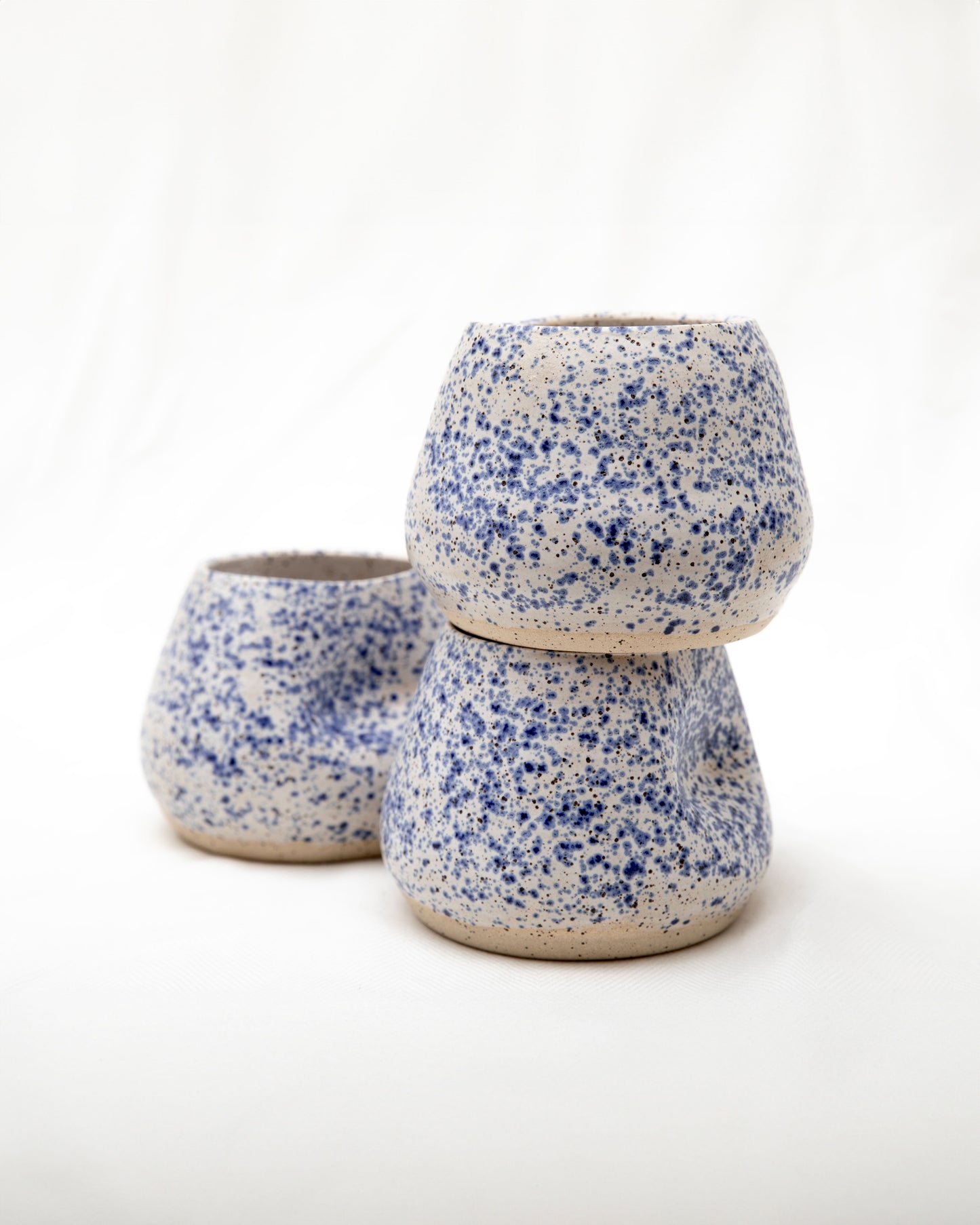 Cobalt Splatter Cup - Blue Speckled Thumb Indentation Cup