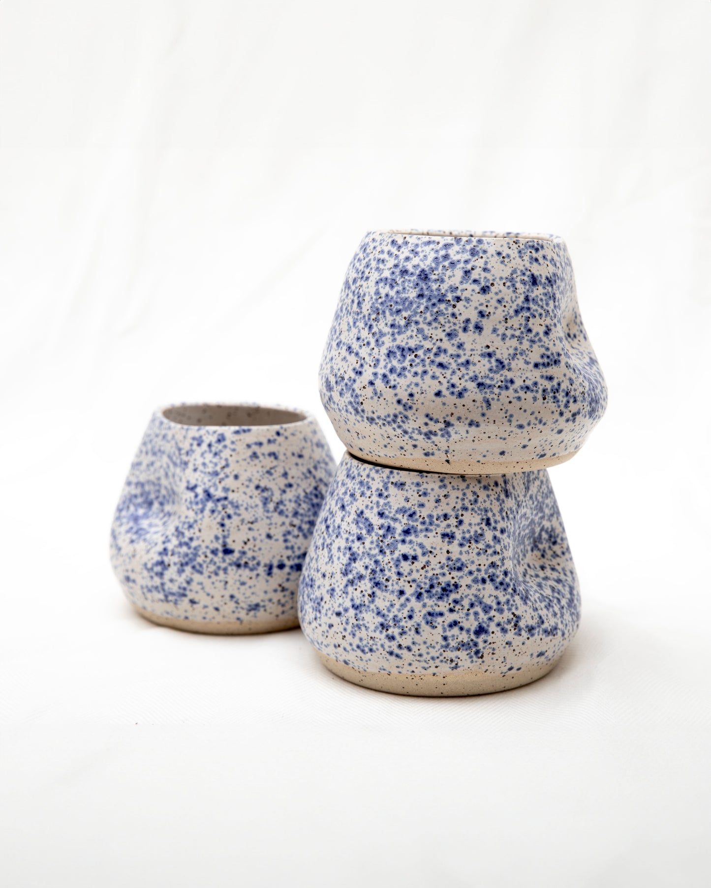 Cobalt Splatter Cup - Blue Speckled Thumb Indentation Cup