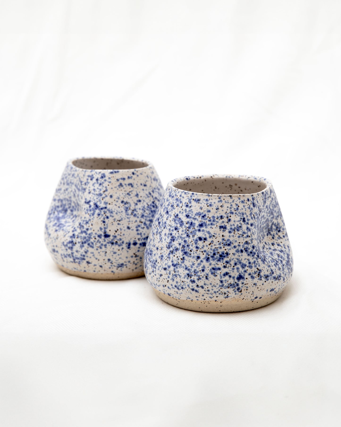 Cobalt Splatter Cup - Blue Speckled Thumb Indentation Cup